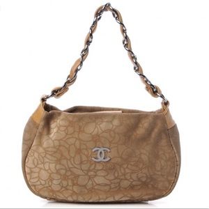 CHANEL Suede Camellia Hobo Bag
